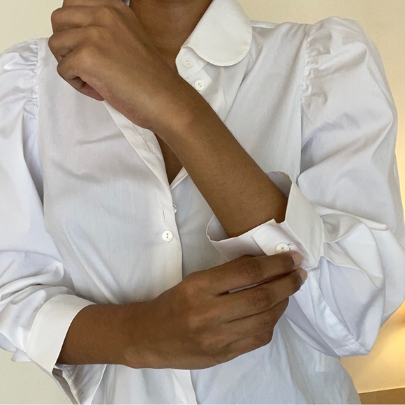 Zara brand new white wrinkle free shirt with puff sleeve, cuffs. - Picture 3 of 9